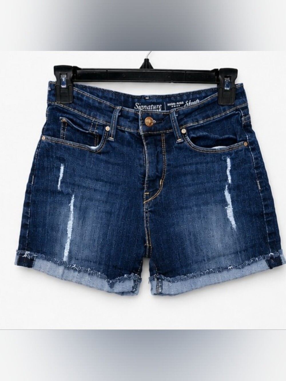 Signature by Levi Strauss Indigo Distressed Rolled Hem Denim Shorts